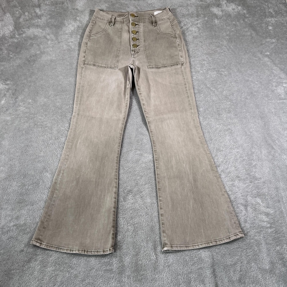 FRAME Le Crop Flare Jeans Womens 26 (Fits 24x26) Army Green High Rise Button Fly